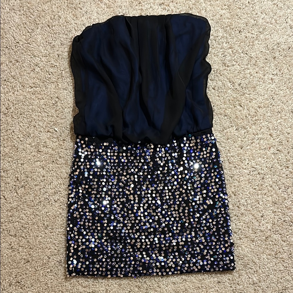 As U Wish Strapless Dress - Black and Blue Sequin